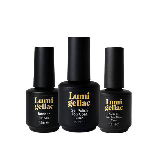 Bundel Non Acid Bonder + 15 ml Rubber Base coat 15 ml + No Wipe Top coat Clear 15 ml